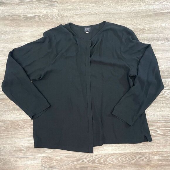 Eilien Fisher Long-Sleeve Marocain Button Up Blouse sz 10P - Picture 6 of 9
